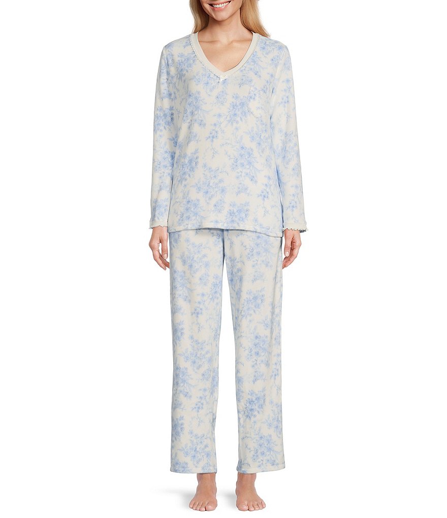 Miss Elaine Floral Print Micro Fleece Knit Pajama Set | Dillard's