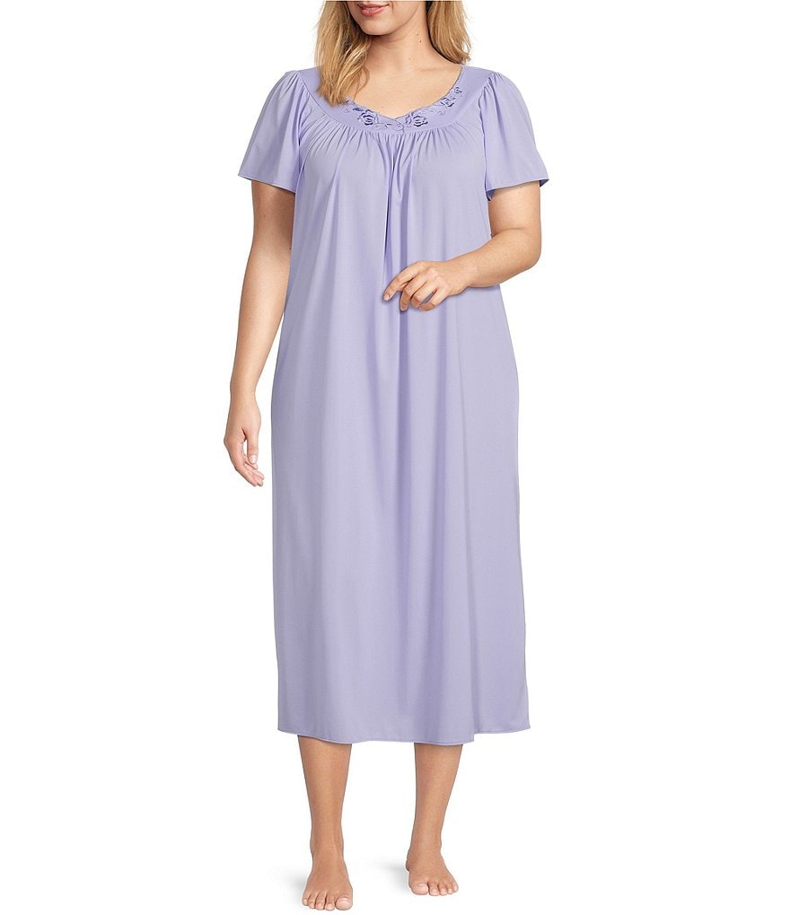 Miss Elaine Plus Size Short Sleeve Jewel Neck Long Nightgown | Dillard's