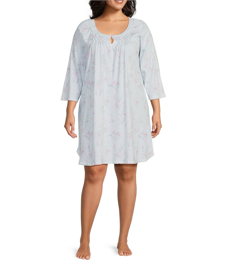 Miss Elaine Plus Size Floral Stem Cottonessa Short Knit Nightgown