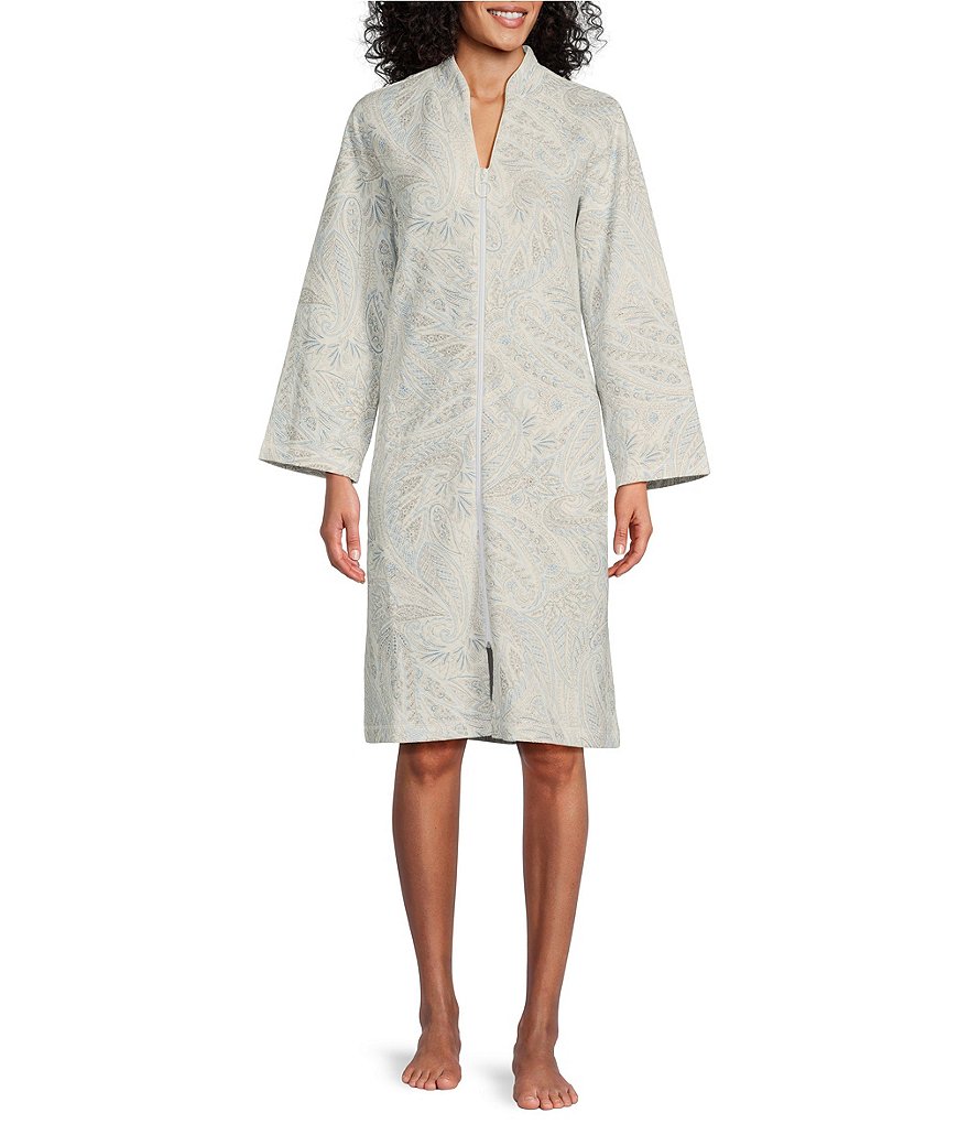 Womens Cotton Rib-Knit Zip-Front Robe