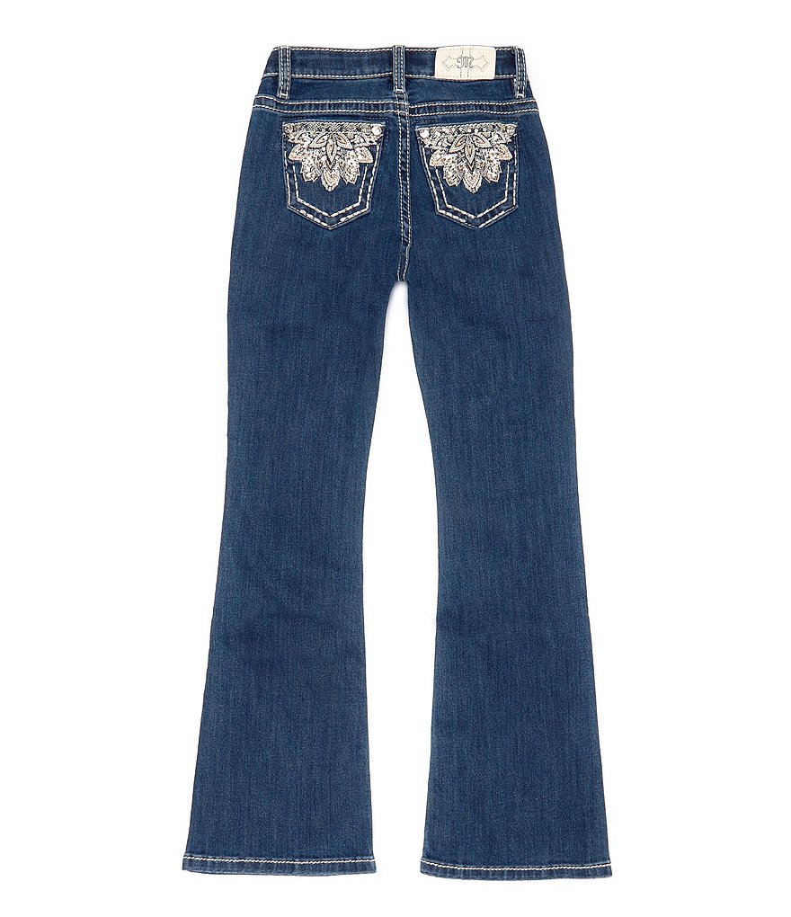 Miss Me Big Girls 7-16 Mid Rise Dark Wash Flare Detailed Fleur De Lis Denim  Jean