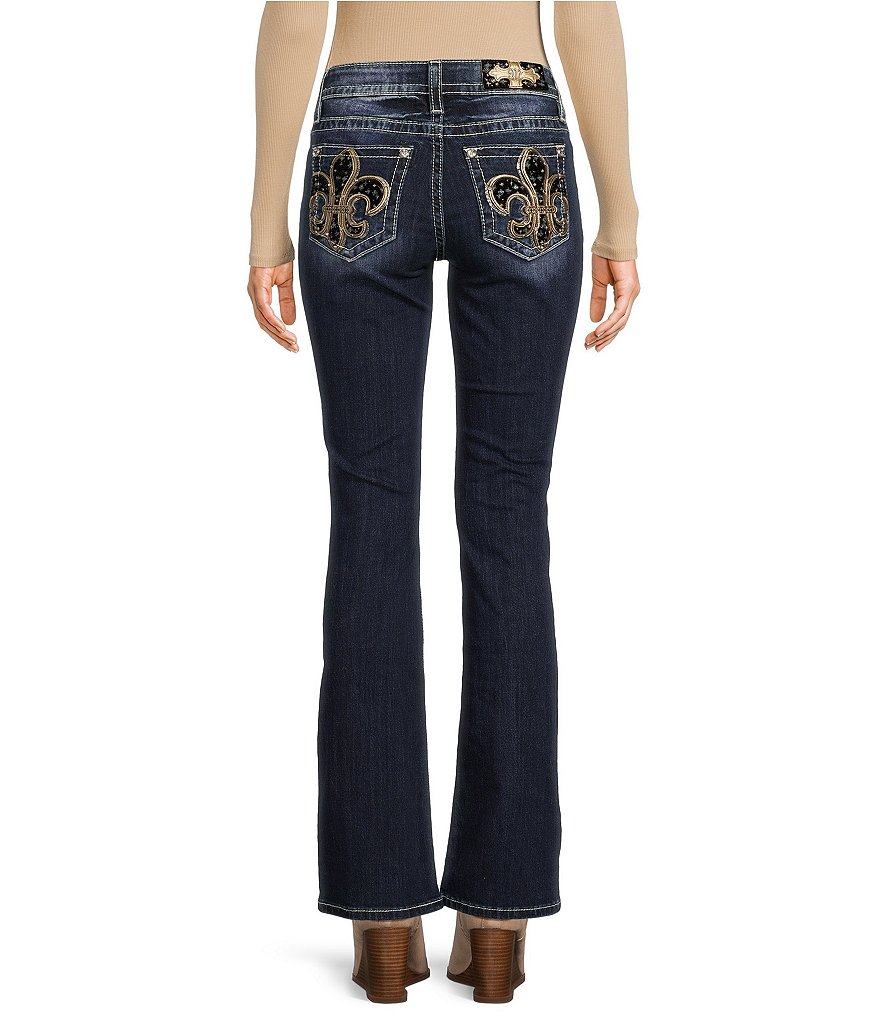 Miss Me Mid Rise Embellished Fleur De Lis Pocket Bootcut Jeans