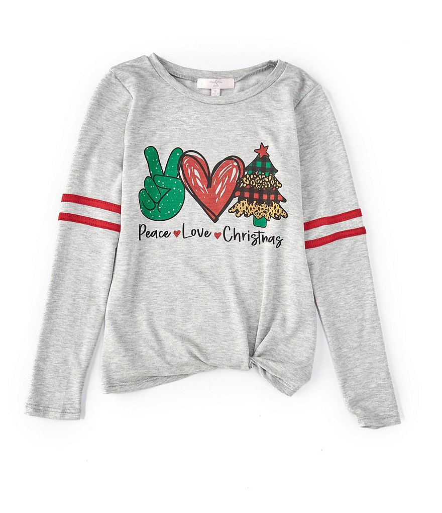 Moa Moa Big Girls 716 Long Sleeve Peace Love Christmas Tee Dillard's