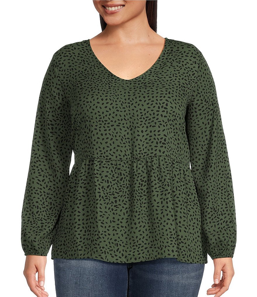 Moa Moa Plus Size Animal Print V-Neck Long Sleeve Top | Dillard's