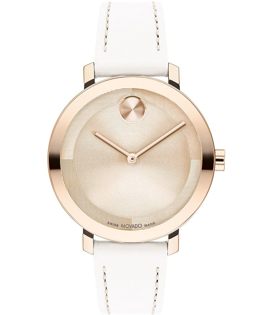 Movado bold white leather band sale