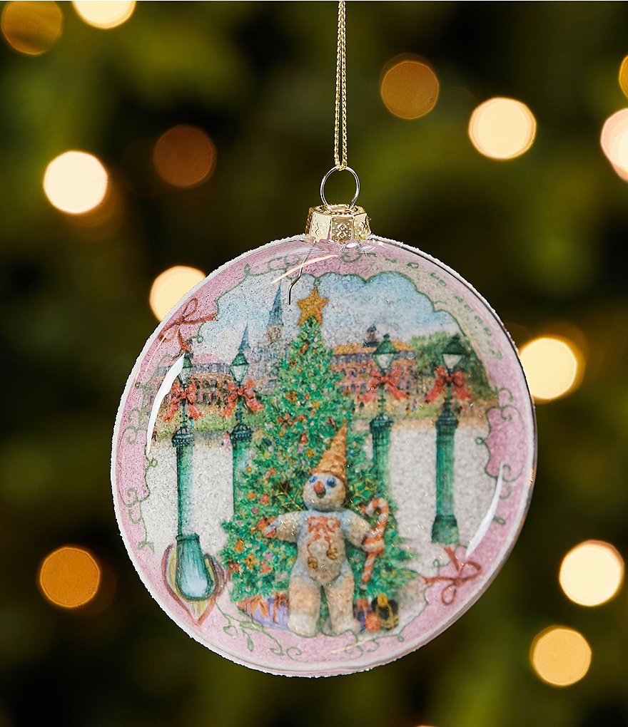 Mr. Bingle Sweet Christmas Mr. Bingle Tree Scene Glass Disk Ornament, Set of 2