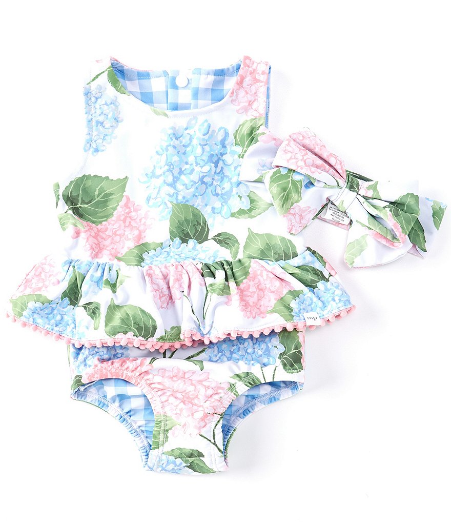 Mud Pie Baby Girls 3-18 Months Hydrangea/Gingham Reversible Two-Piece  Swimsuit & Headband Set | Dillard's