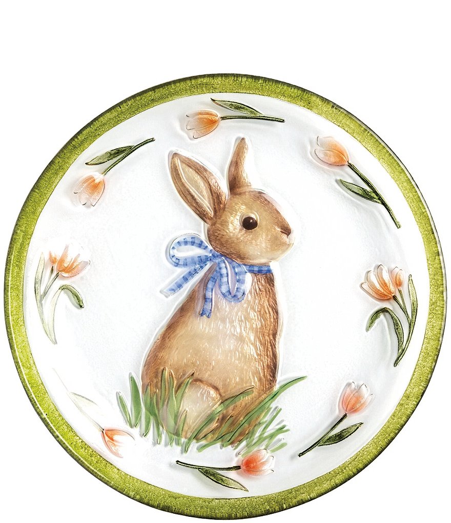 Mud Pie Bunny with Blue Ribbon Round Platter