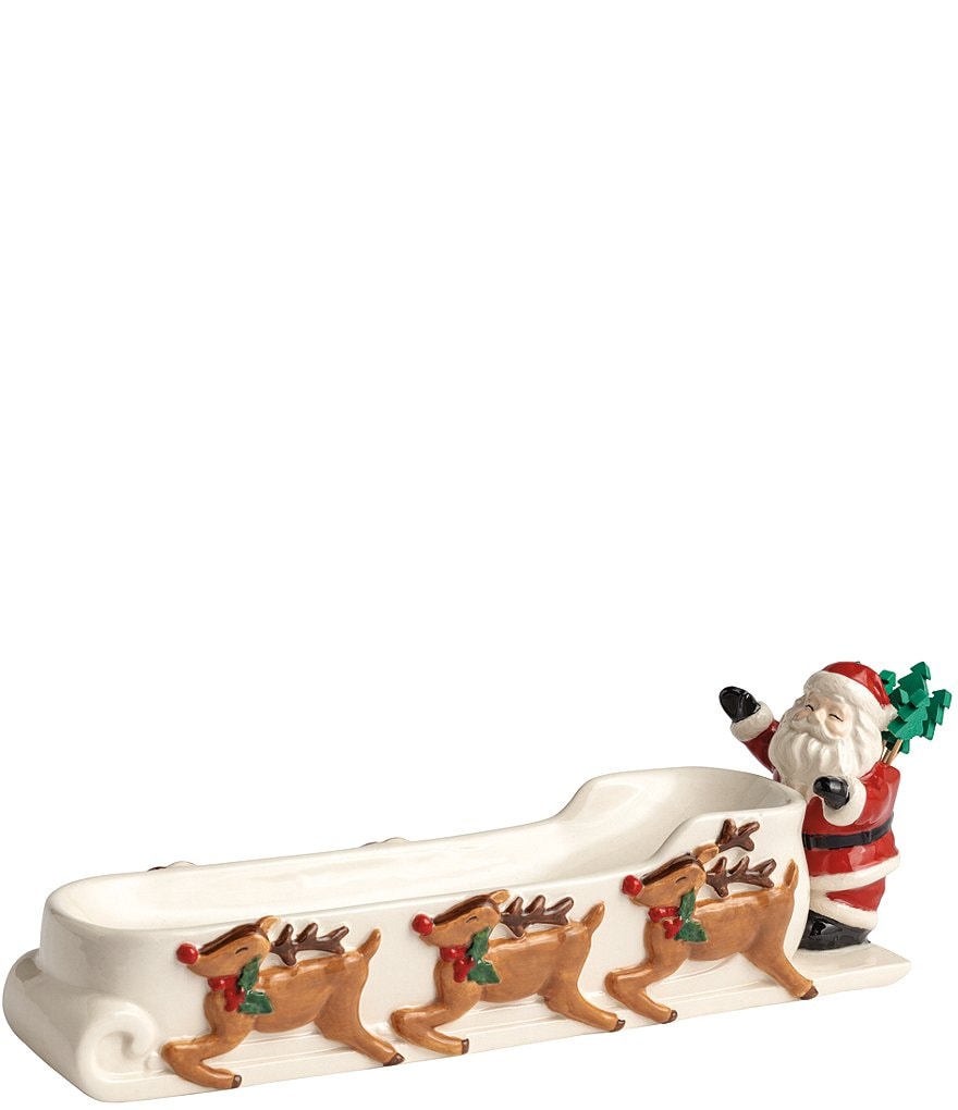 Mud Pie Classic Christmas Santa Sleigh Cracker Dish & Toothpicks Set