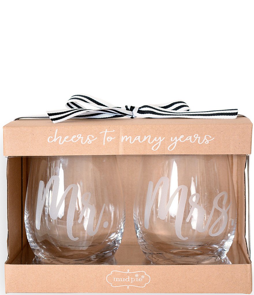 Mr and mrs stemless cheap wine glasses