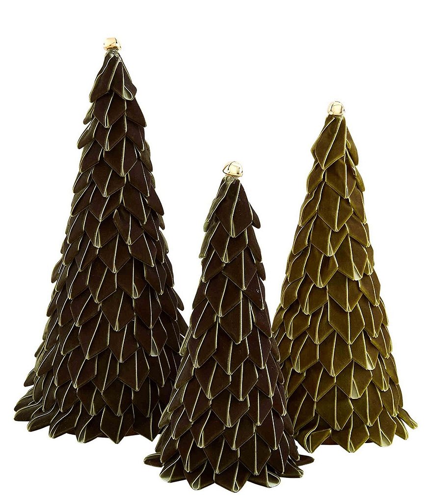 Mud Pie Holiday Collection Velvet Ribbon Christmas Trees, Set of 3