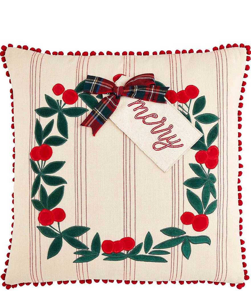 Mud Pie Merry Christmas Yarn Applique Pillow - Oak & Willow