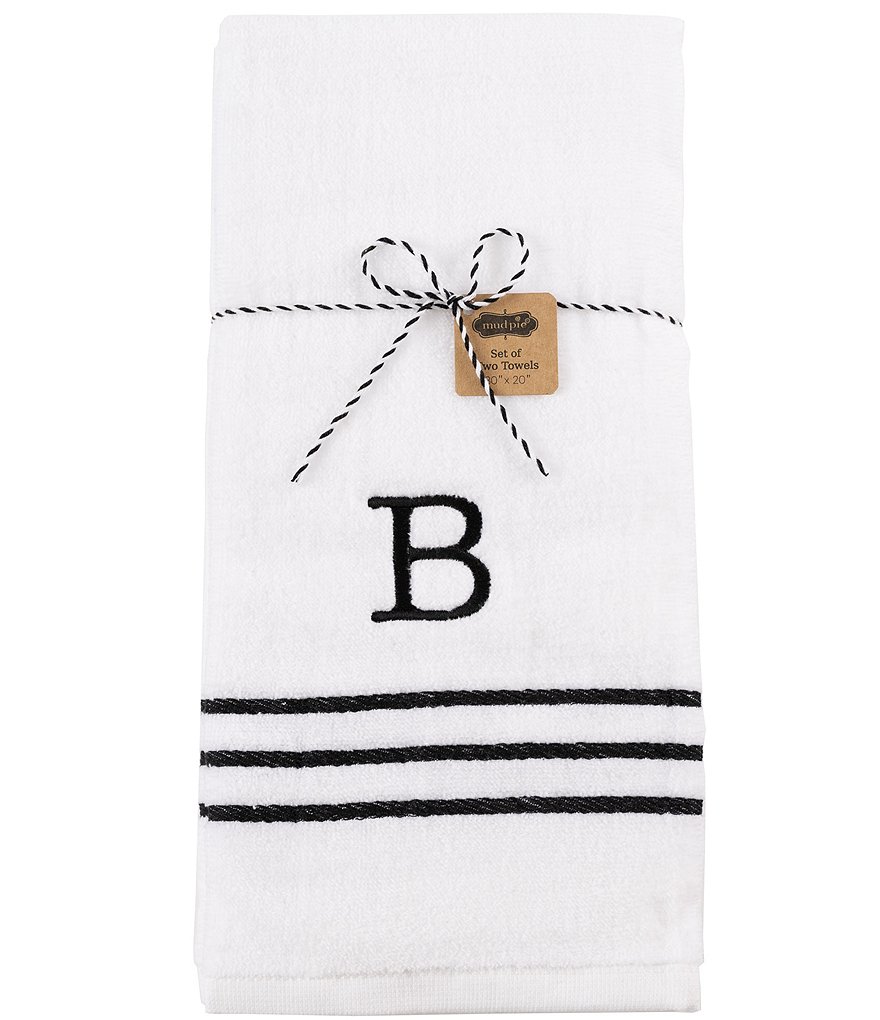 3 Piece Letter B Monogrammed Bath Towels Set, White Cotton with