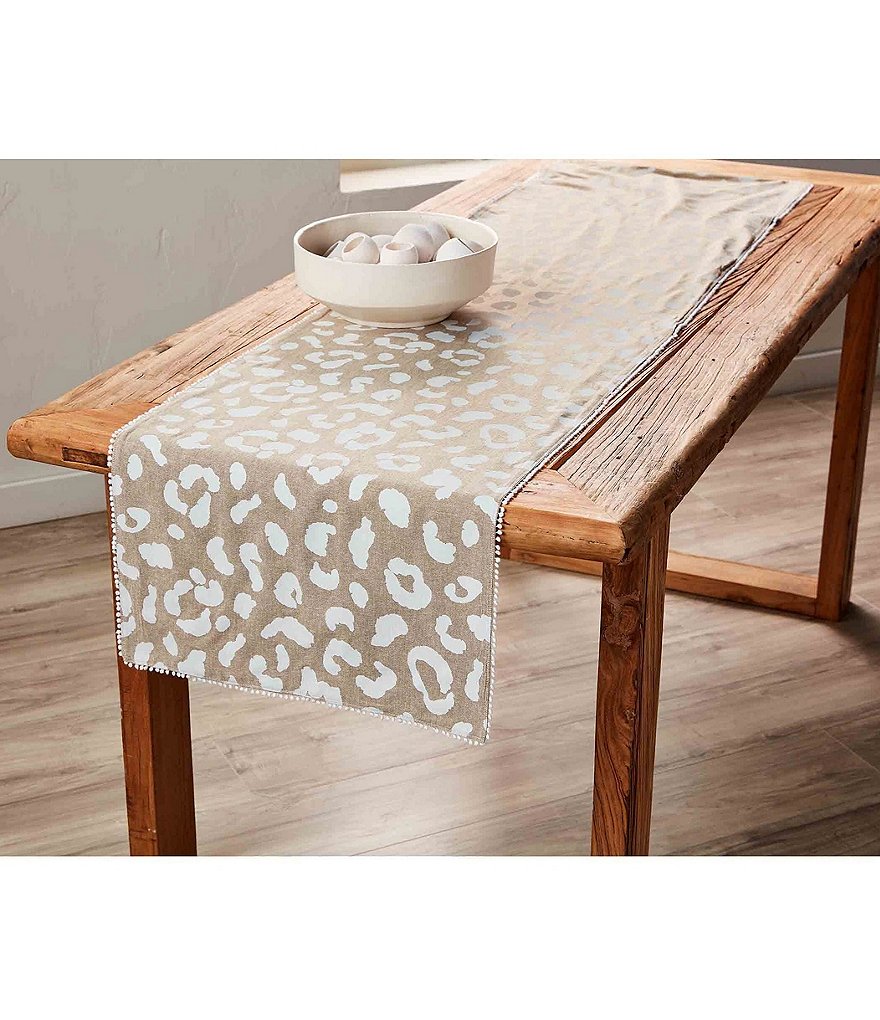 Mud Pie Table Linen Leopard Pom Table 72" Runner Dillard's