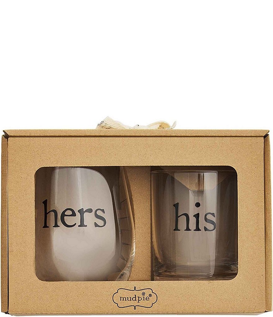 Mud Pie Wedding Mr & Mrs Wine and Double Old-fashion Glass Set | Dillard's