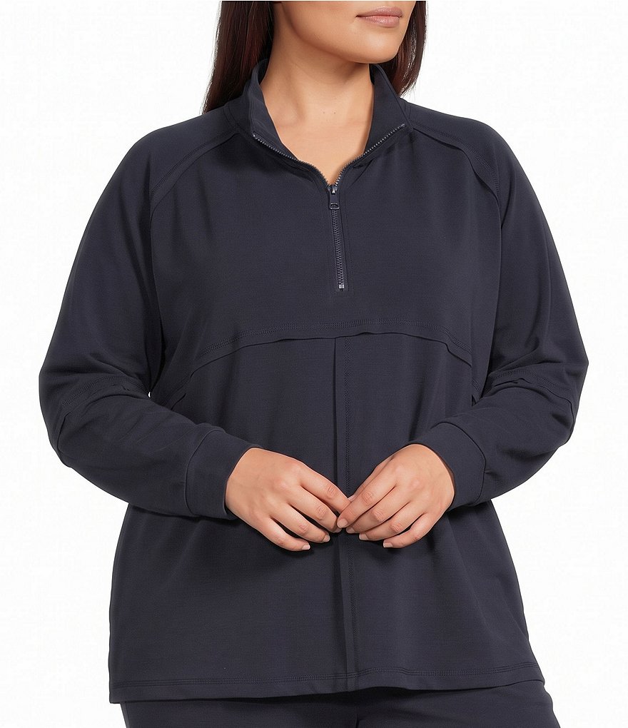 Multiples Plus Size 3/4 Zip Mock Neck Long Raglan Sleeve Top