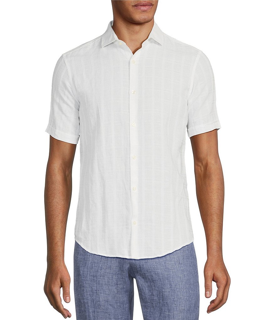 Murano Baird McNutt Classic-Fit Windowpane Jacquard Linen Short-Sleeve ...