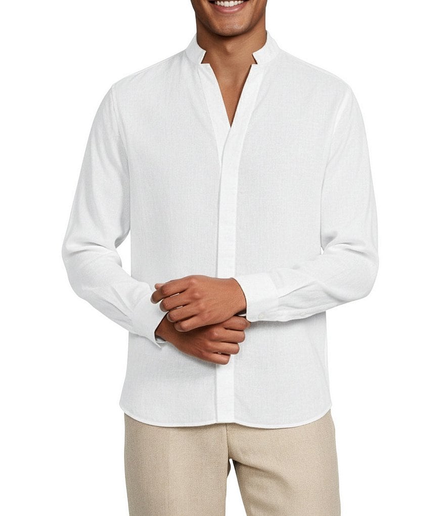 Murano Baird McNutt Linen Classic Fit Mandarin Collar Long Sleeve Woven Shirt, Mens, 2XL, White - Dillard's Exclusive