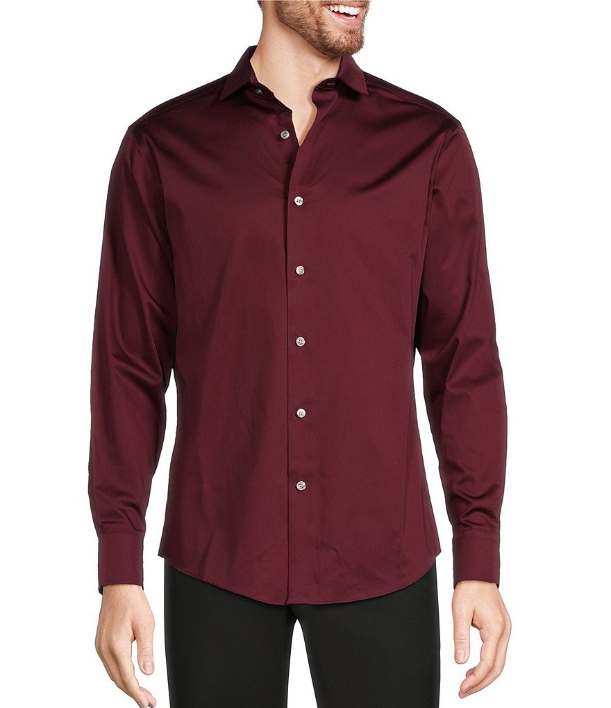 Murano Big & Tall Slim Fit Solid Sateen Spread Collar Long
