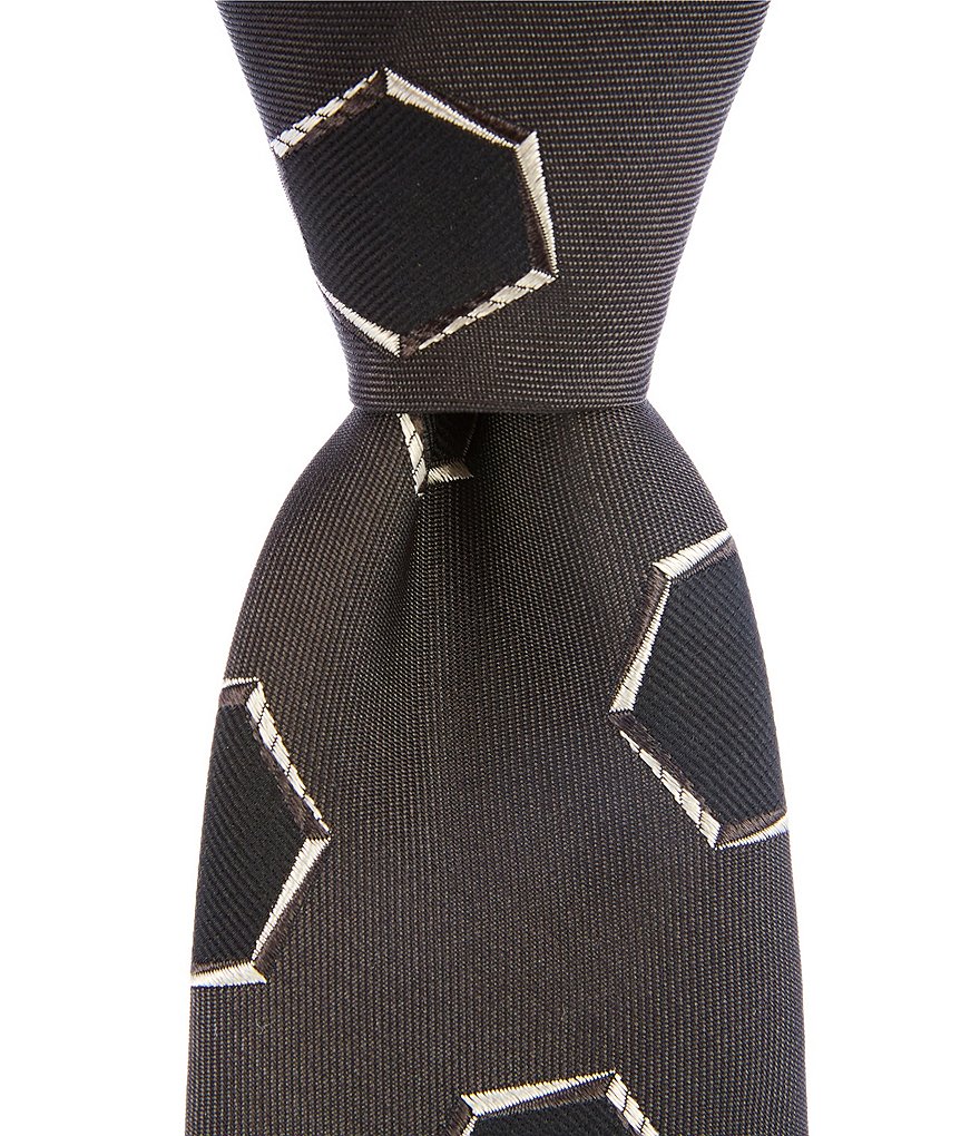 Black Hexagon Narrow Silk Blend Tie