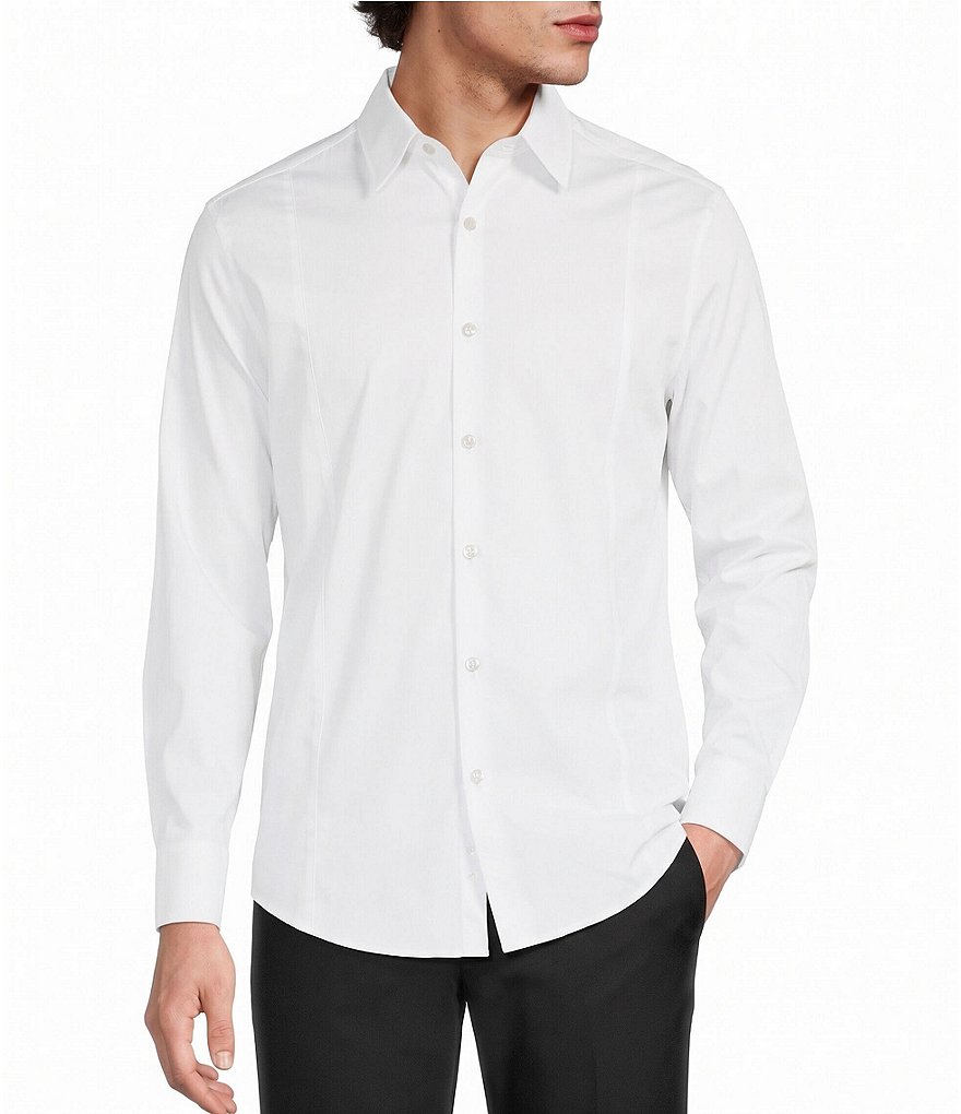 Classic Fit Long Sleeve Solid Tux Woven Shirt