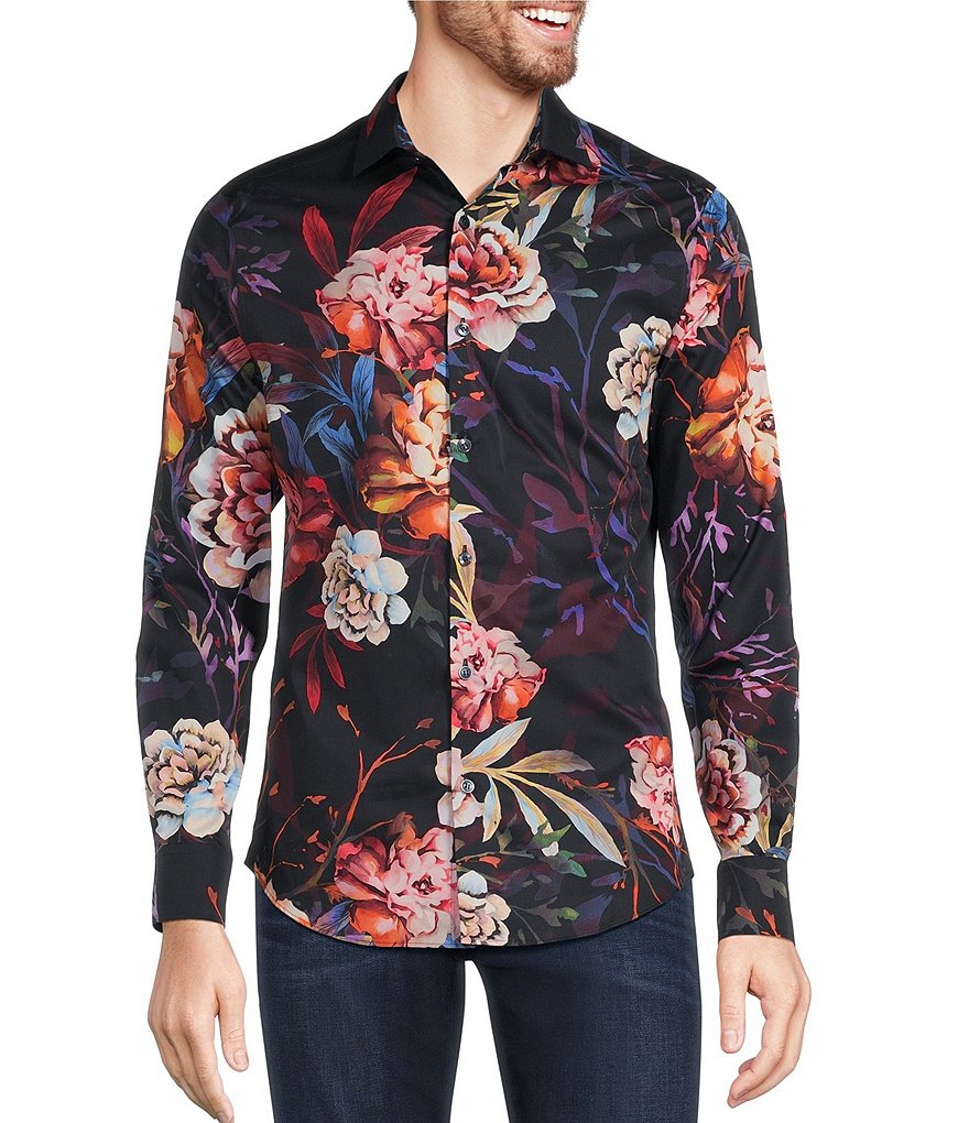 Flower Shirt Men Long Sleeves, Men's Slim Fit Formal Shirt