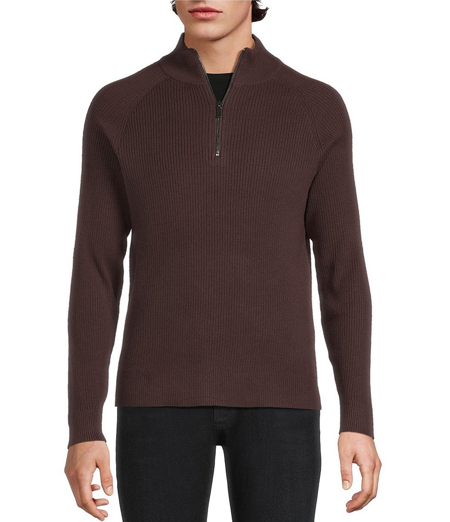 .. A ..¨̮　0424 Murano Comfortable Lux Quarter Zip Long Sleeve Ribbed Sweater
