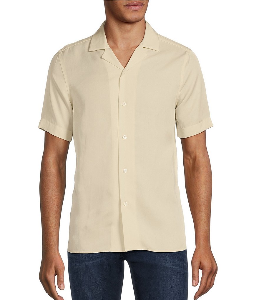 Boss Regular-Fit Short-sleeved Shirt with Camp Collar - Beige - Large