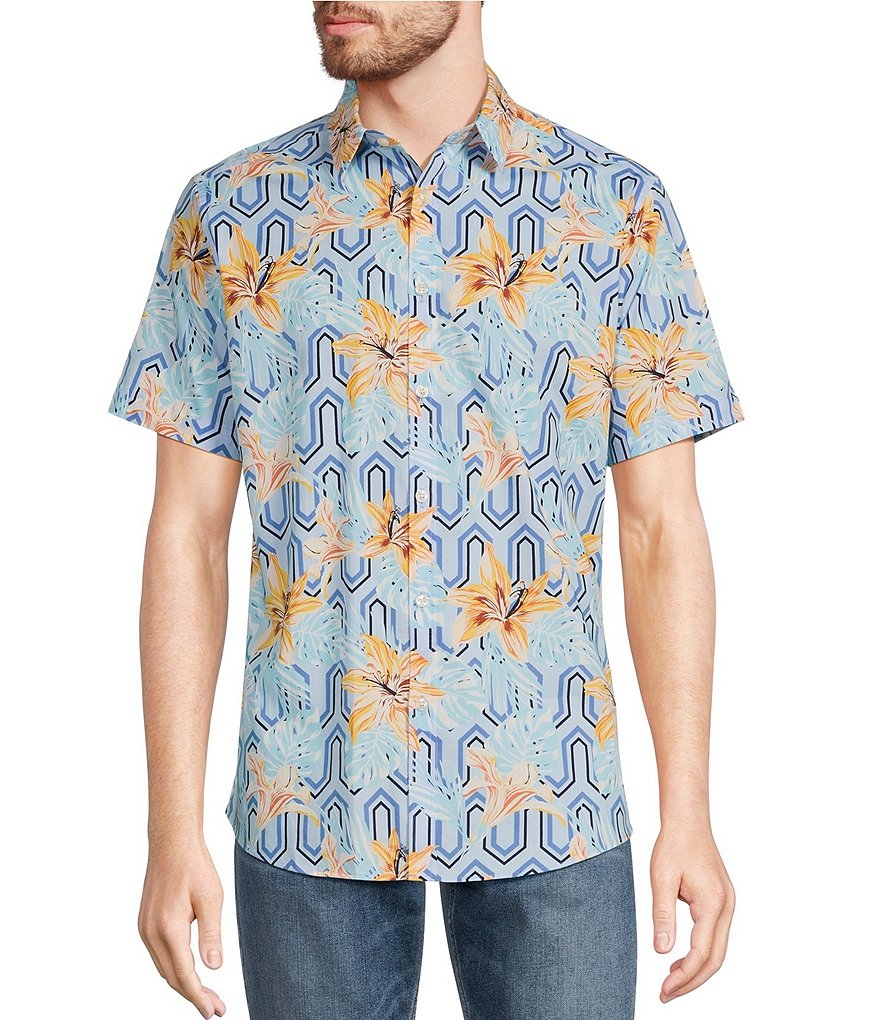 Murano Geo Floral Print Short Sleeve Woven Shirt | Dillard's