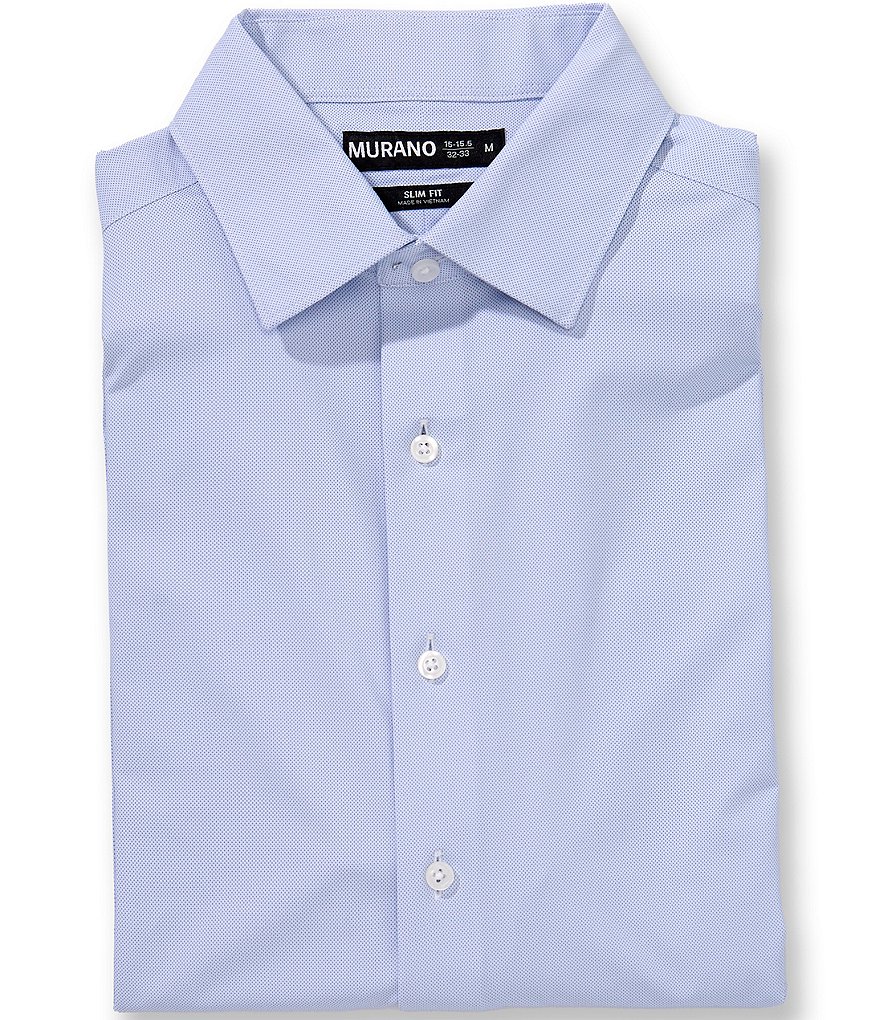 Murano Slim Fit Non-Iron Spread Collar Solid Knit Dress Shirt