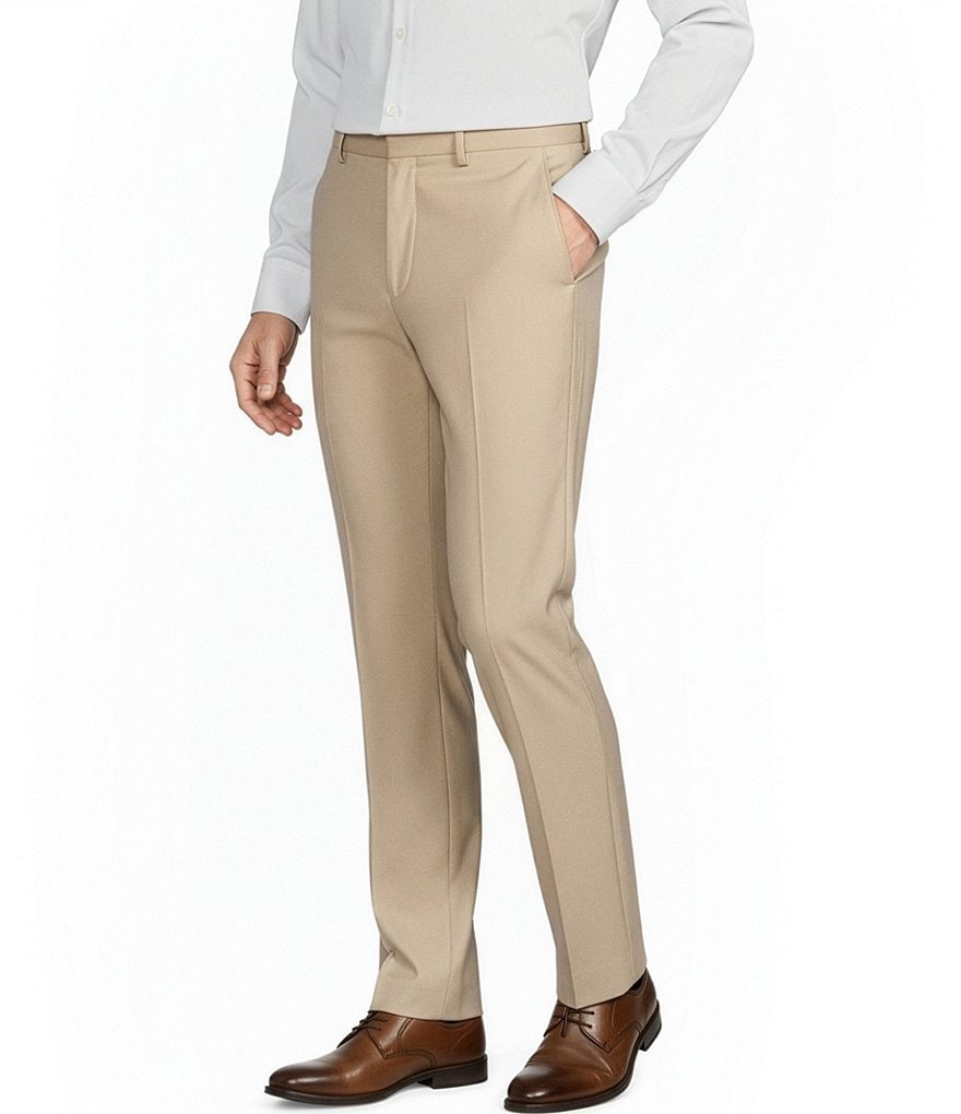 slim fit dress slacks Men's Classic Slim Fit Stretch Flat Front Slacks Dress Pants -Cloudstyle