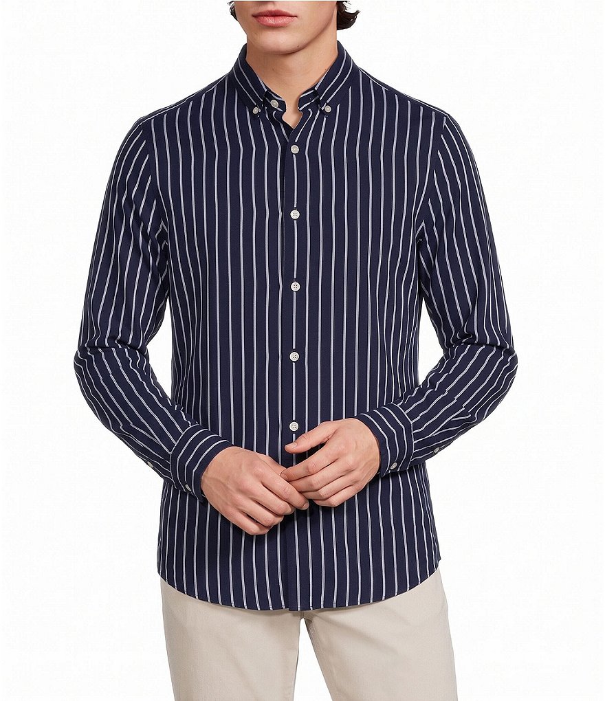 Weekend Edit Slim Fit Stripe Long Sleeve Woven Shirt