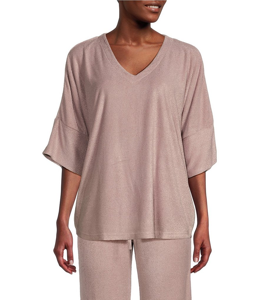 N by Natori Terry Short Sleeve V-Neck Coordinating Lounge Top