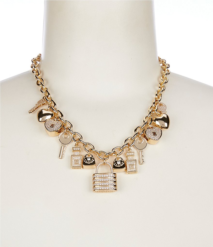 H♡ Natasha Accessories Heart Lock Key Charm Statement Necklace