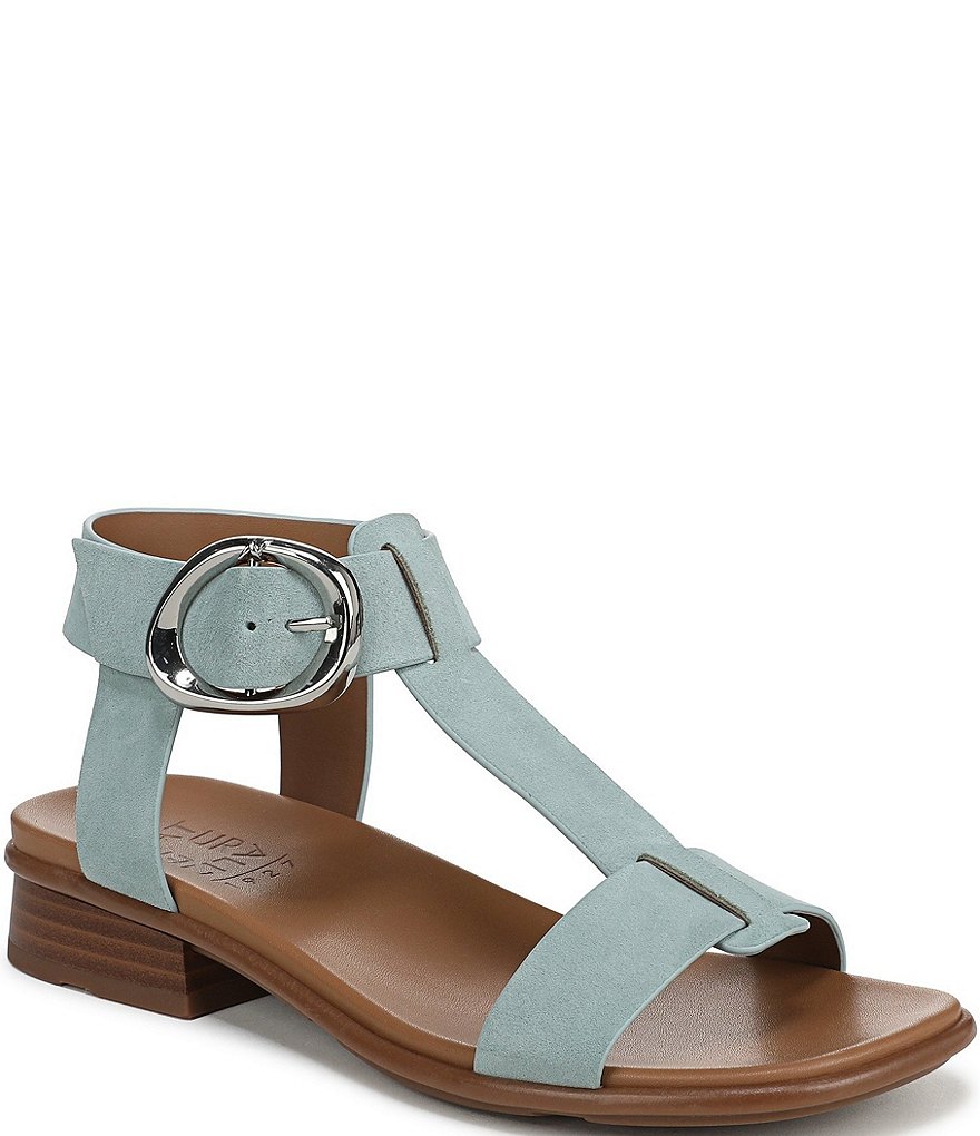 Naturalizer Brandy Suede Big Buckle Hardware T-Strap Ankle Wrap