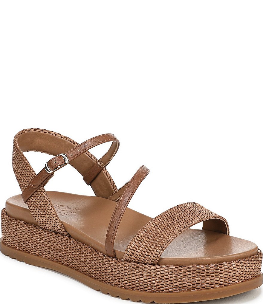 Naturalizer Zayda Leather and Raffia Strappy Platform Sandals