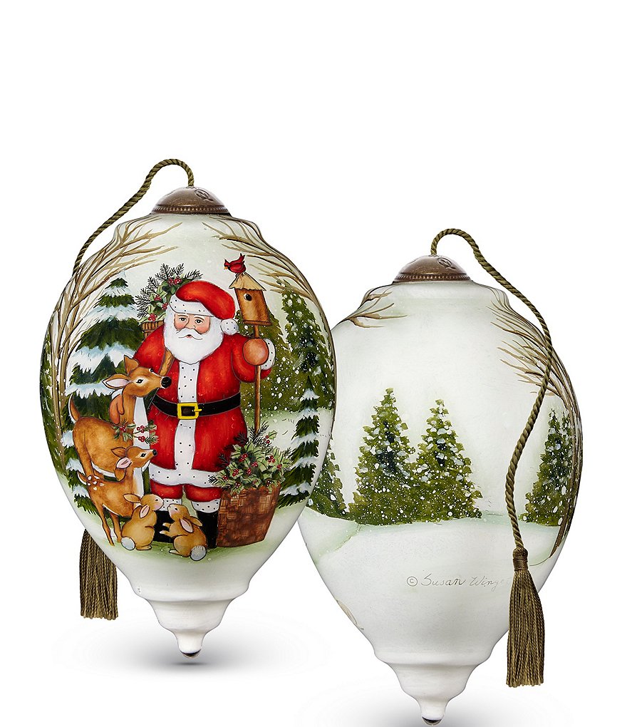 Ne' Qwa Art Woodland Santa And FriendsHand Painted Glass Ornament