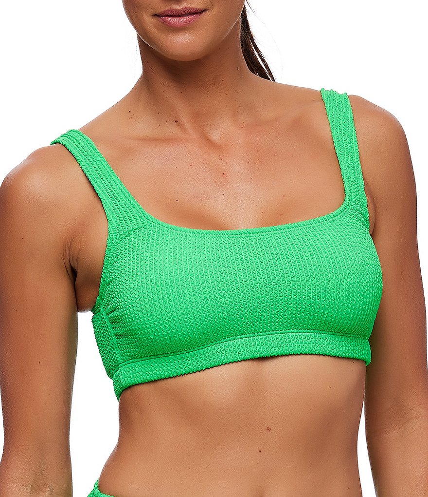 Next by Athena Good Karma Just Right Solid Crinkle Textured Scoop Neck  Sports Bra Swim Top & Never Tight High Leg Bottom