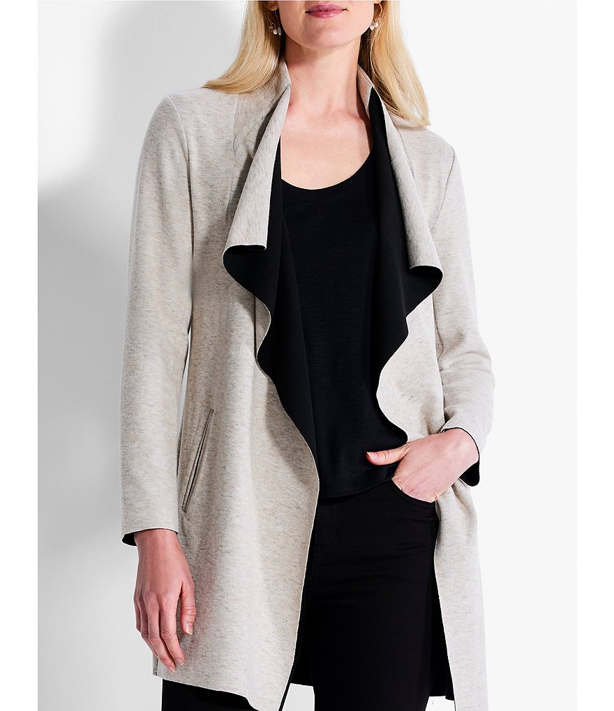 NIC+ZOE Womens White Knit Pocketed Textured Button Roll-tab Sleeve Open  Front Jacket Plus 2X 