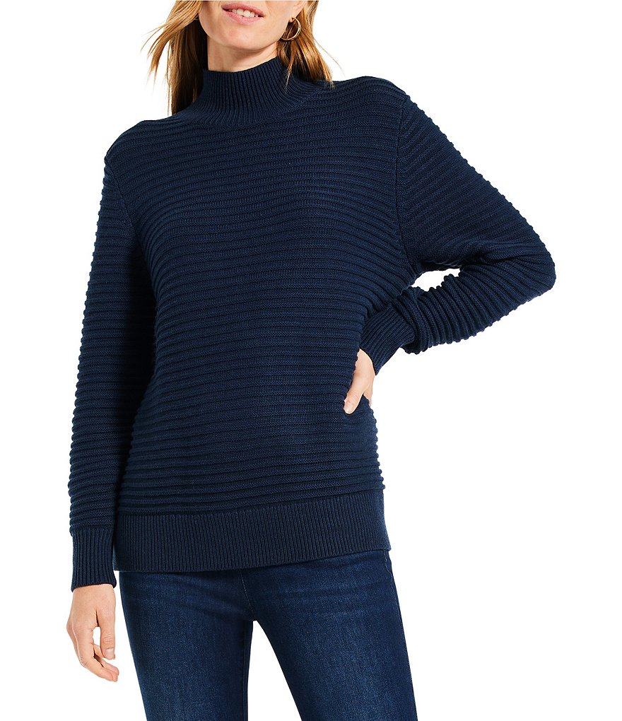 NIC + ZOE Textured Stripe Knit Turtleneck Long Sleeve Tunic