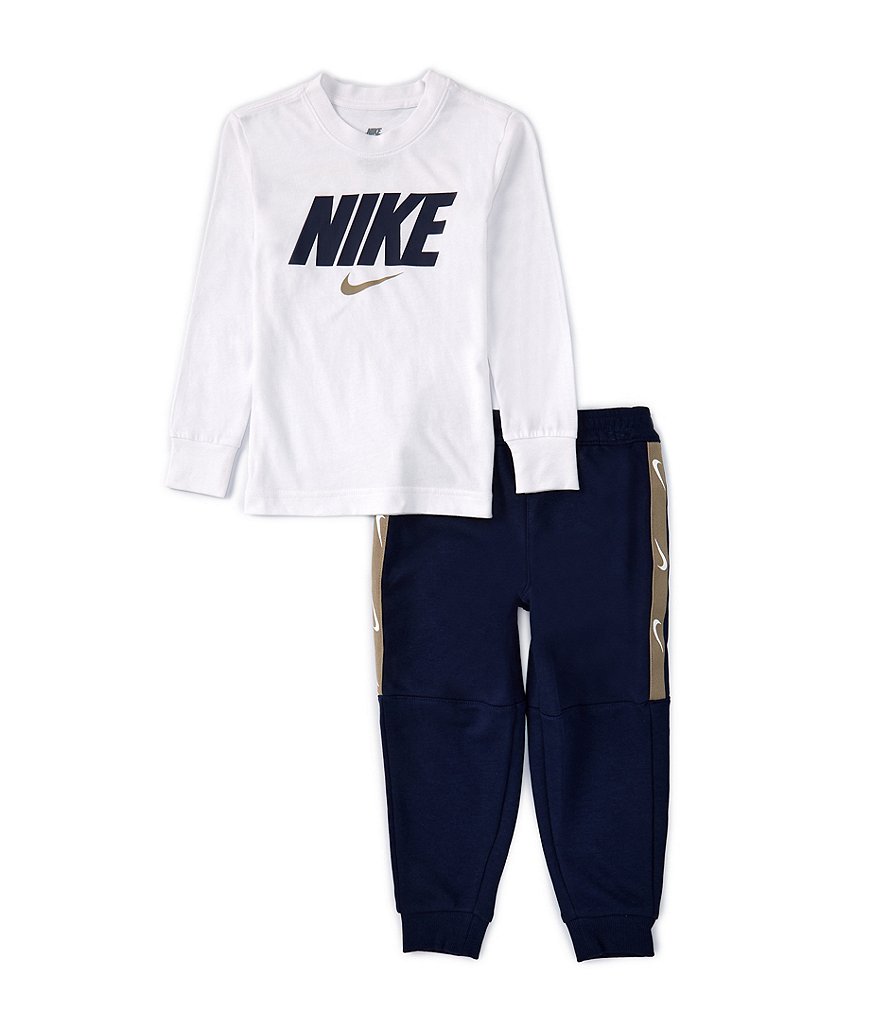 Boys Black/White Nike Swoosh Long Sleeve Tee hotsell & Black/White/Gray Pants Set Sz/ XL