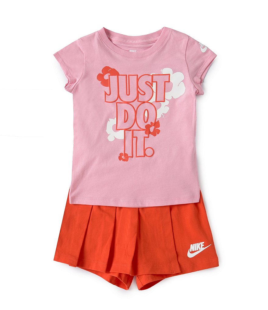 Nike Little Girls 2T-6X Short Sleeve Just Do It T-Shirt & Color Block  Shorts Set