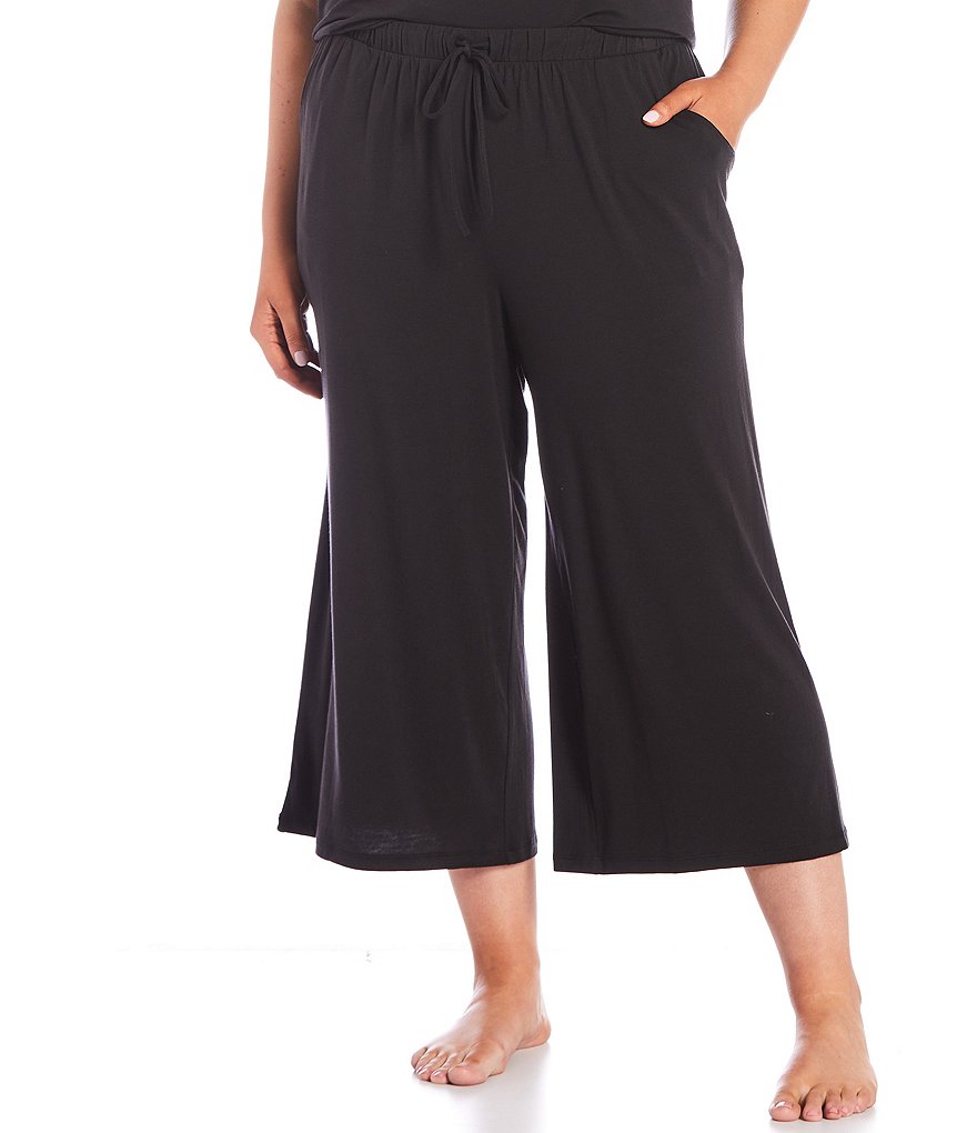 Nottibianche Plus Size Wide Leg Jersey Knit Coordinating Sleep Pants ...