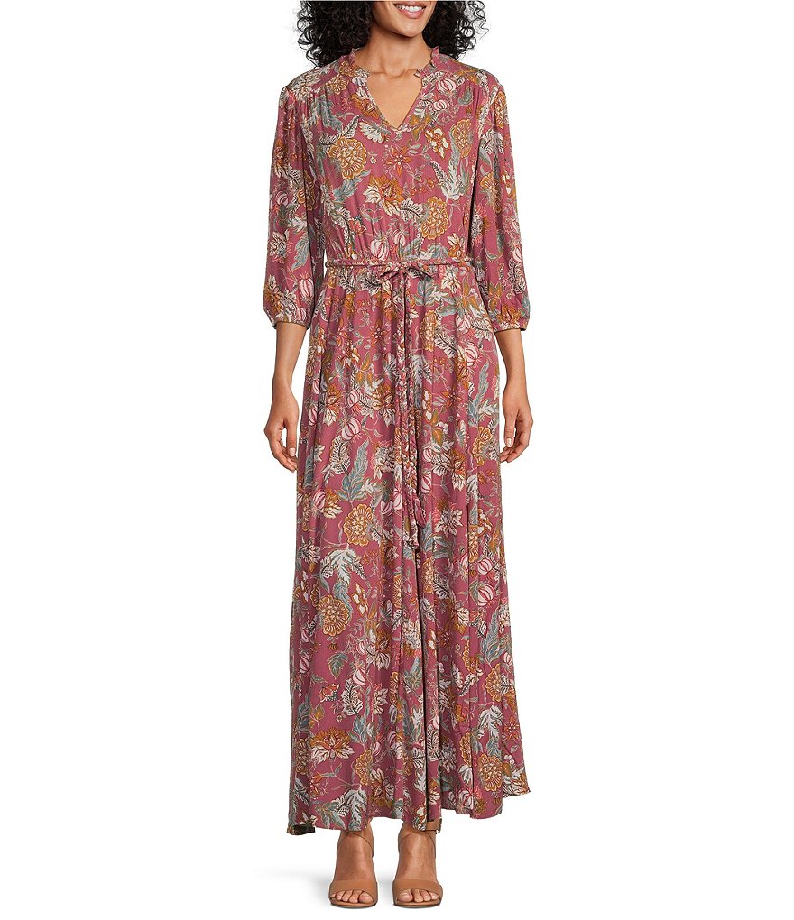 Nurture by Westbound 3/4 Sleeve Split V-Neck Belted Maxi Dress | Dillard's