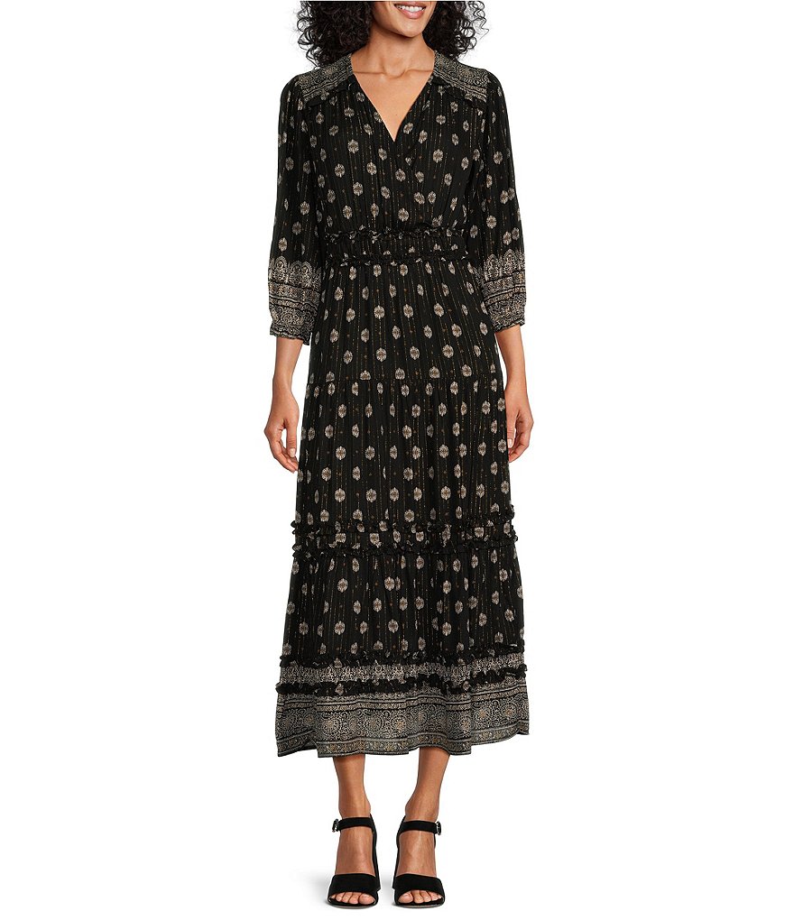 Nurture by Westbound 3/4 Sleeve V-Neck Midi Dress | Dillard's