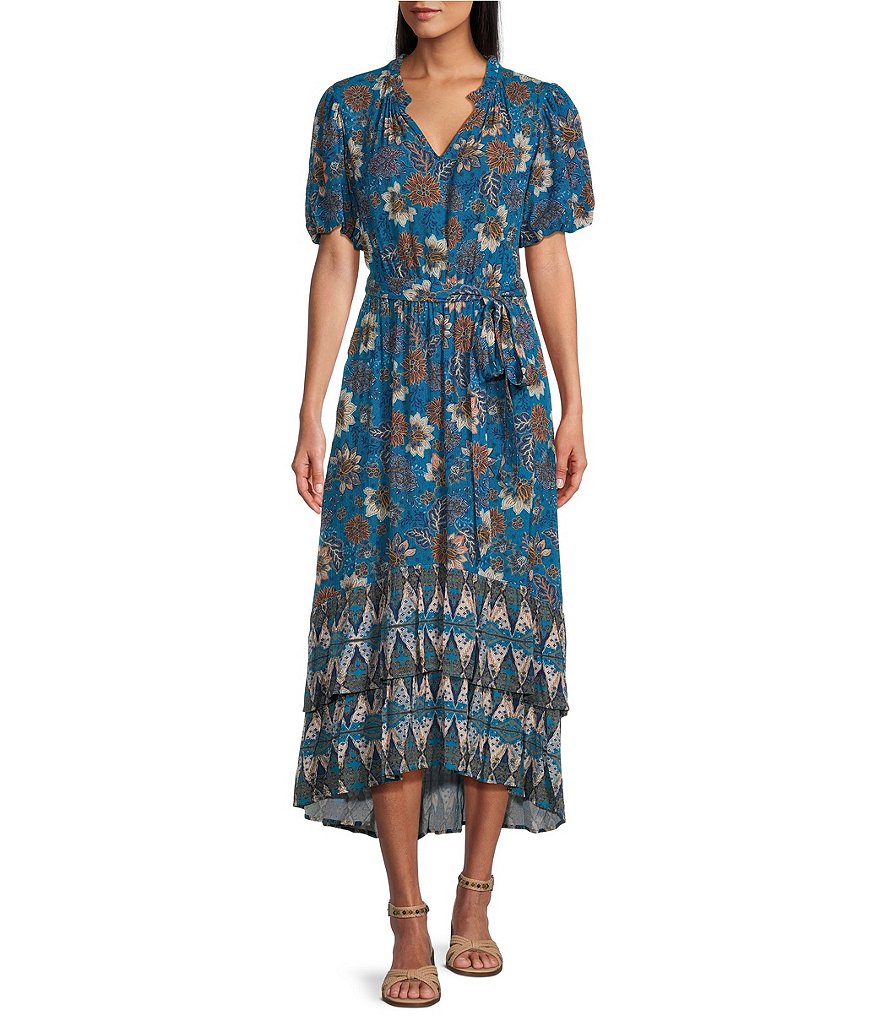 Nurture by Westbound High Low Bubble Sleeve Belted Midi Dress | Dillard's