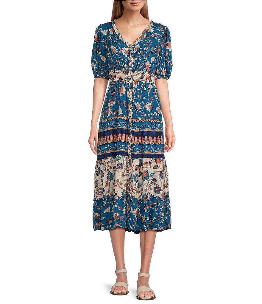 Nurture By Westbound Mix Fabric Button Front Midi Dress | Dillard's