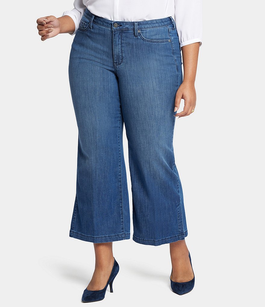 NYDJ Plus Size Teresa Wide Leg Slit-Hem Ankle Jeans