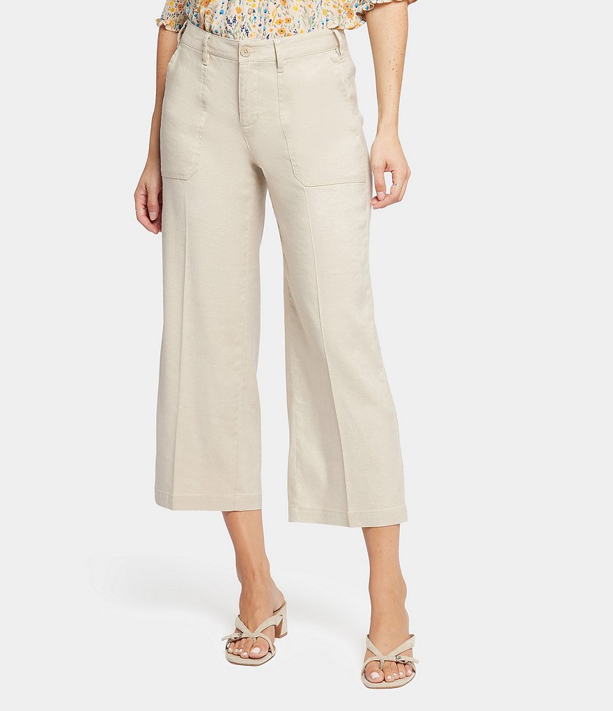 US Womens High Waist 3/4 Length Linen Pants Ladies Solid Wide Leg Capri  Trousers – IBBY