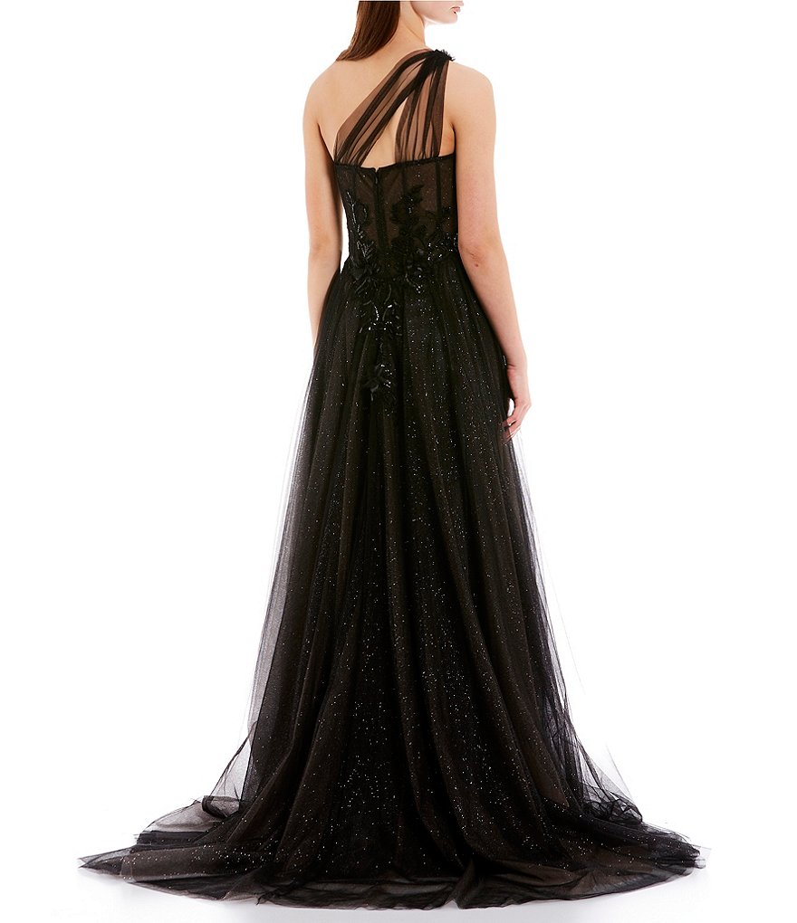 GB One Shoulder Floral Applique A-Line Gown